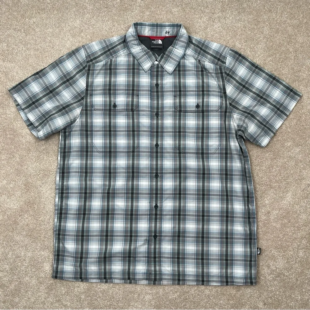 North Face Shirt Large Gray Button Up Plaid Short Sleeve Preppy Outdoor Men